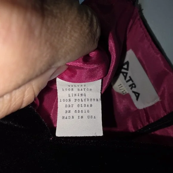 Patra‎ Vintage 80s Black Velvet Spaghetti Strap Dress Size 11/12 - Picture 5 of 7